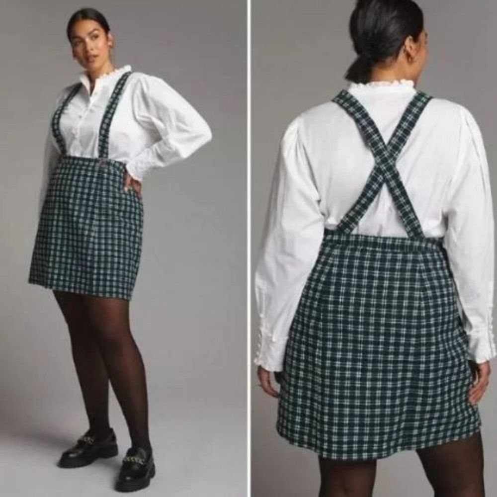 NWT Anthropologie Maeve Plaid Pinafore Skirt | 16W